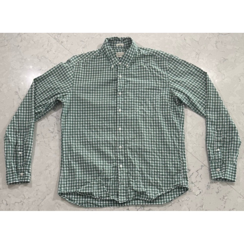 J.Crew Mens Large Green Gingham Plaid Slim Fit Long Sleeve Button Down Shirt